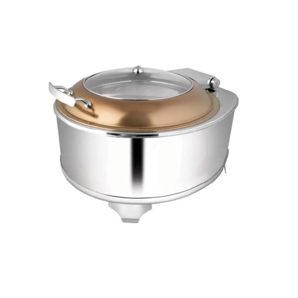 Round Rose Gold Glass Lid Chafer W/ Fuel Frame