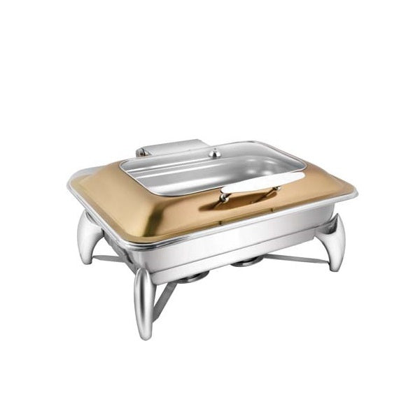 Rectangular Rose Gold Rect. Glass Lid Chafer W/ Smart Legs