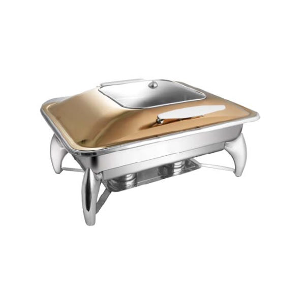 Rectangular Rose Gold Sq. Glass Lid Chafer W/ Smart Legs