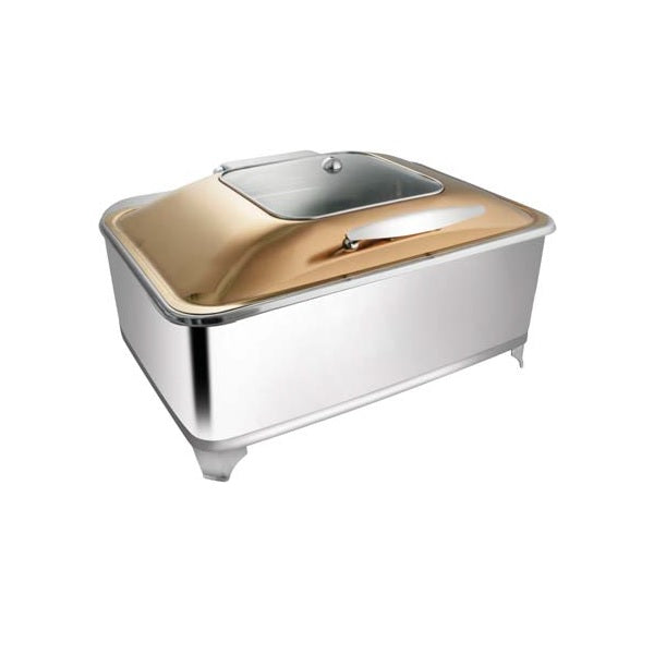 Rectangular Rose Gold Sq. Glass Chafer W/ Fuel Frame