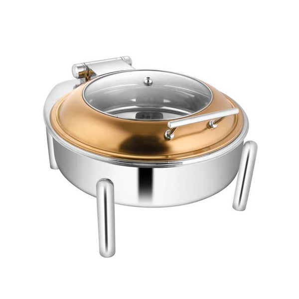 Round Rose Gold Glass Lid Chafer W/Pipe Legs