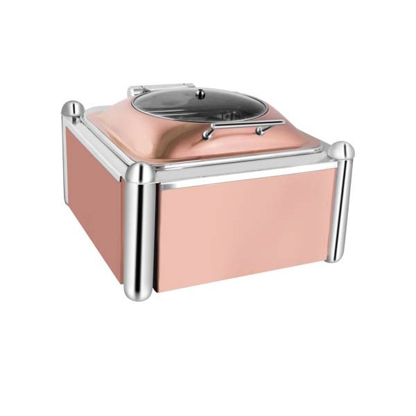 Square Rose Gold Glass Chafer W/Rose Gold Pillar Stand