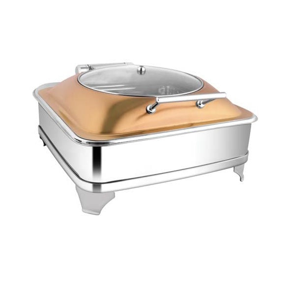 Square Rose Gold Glass Lid Chafer W/Fuel Frame