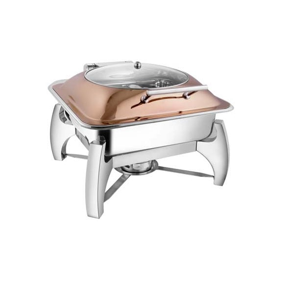 Square Rose Gold Glass Lid Chafer W/ Grand Legs