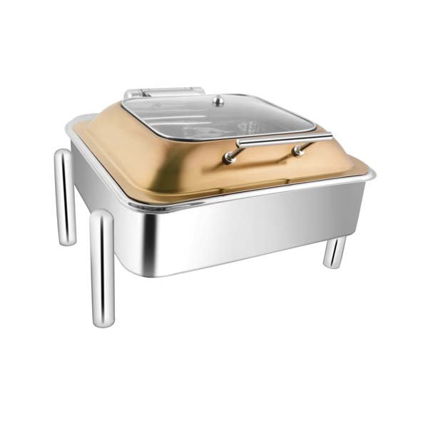 Square Rose Gold Sq.Glass Lid Chafer W/Pipe Legs